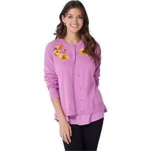 QVC Isaac Mizrahi Live! Floral Embroidered Cardigan Color Orchid Size M NWT